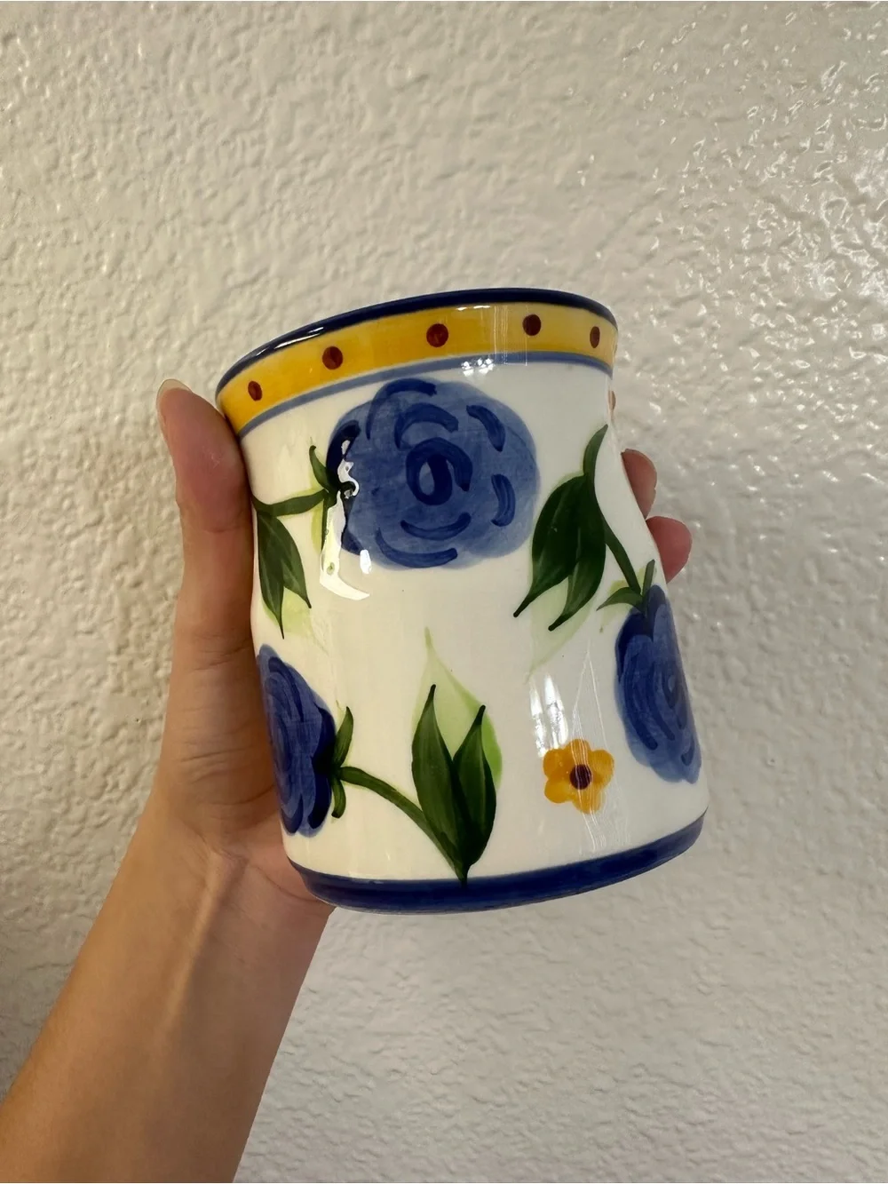 Hand-Painted Blue Floral Ceramic Canister with Lid